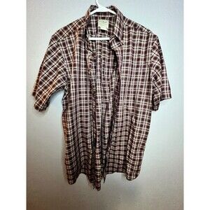 L.L. Bean Shirt Men's Medium Burgundy White Plaid Cotton Traditional Button-Down